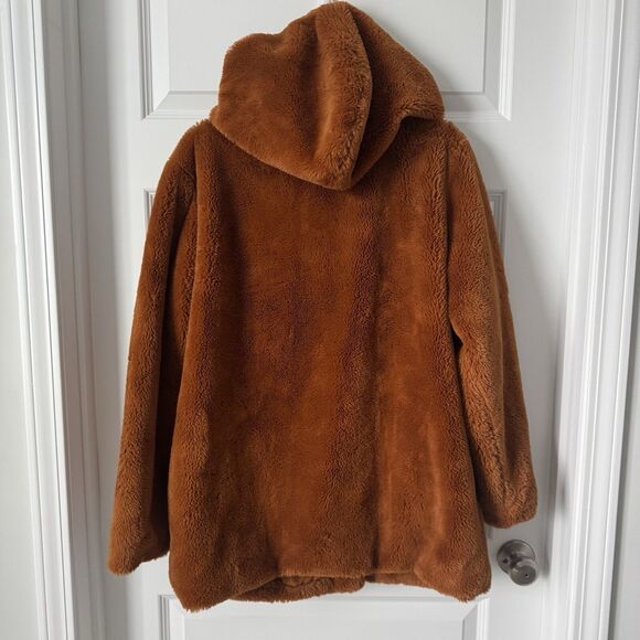 Wild Fable Medium Faux Fur, Hooded, Burnt Orange Coat With Pockets - Picture 6 of 6